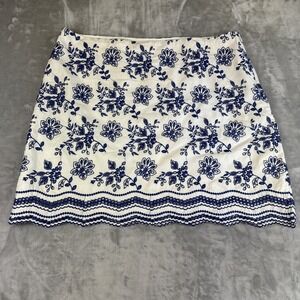 LOFT PLUS Embroidered Eyelet Mini Skirt Women's 14 White Blue Scalloped (1241)